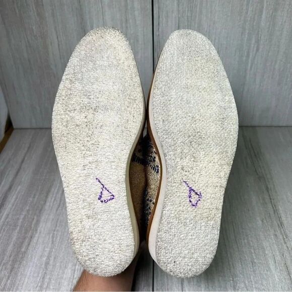 Free People Snake Eyes Metallic Gold Blue Fabric Flat Loafer Women’s Size 7 37 - Picture 8 of 10